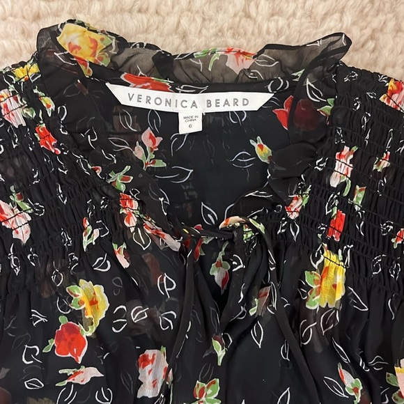 Veronica Beard Black Armeria Floral Print Long Sleeve Silk Dress Size 6 - Picture 9 of 10